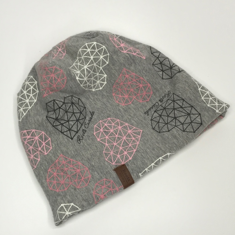 ROOTs Kids Canada Hat Grey Pink Cotton Knit Tuke